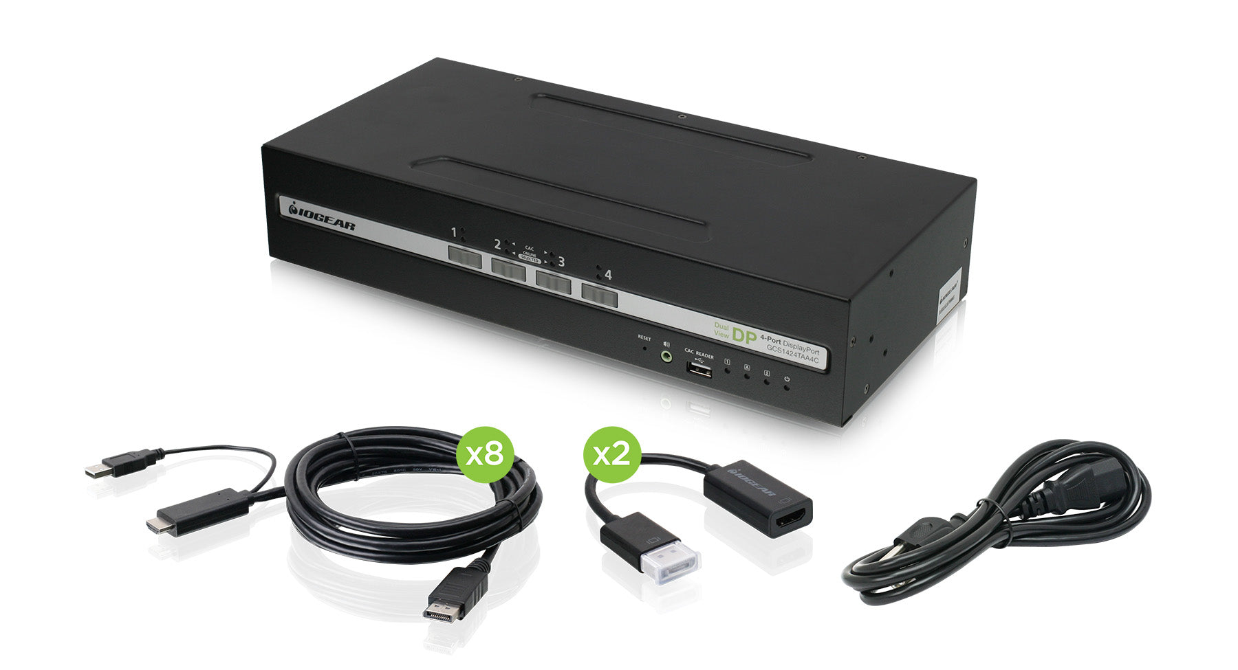 Universal 4-Port Dual View DisplayPort/HDMI Secure KVM Switch Set w/Au