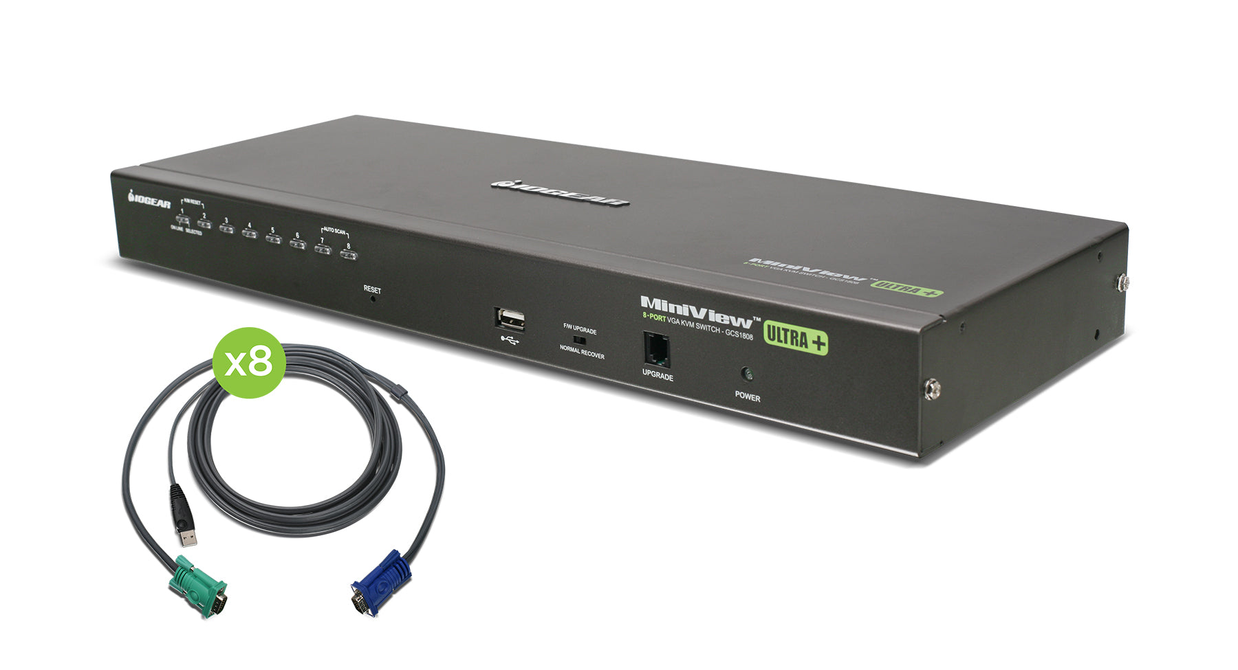 8-Port USB PS/2 Combo VGA KVM Switch with USB KVM Cables