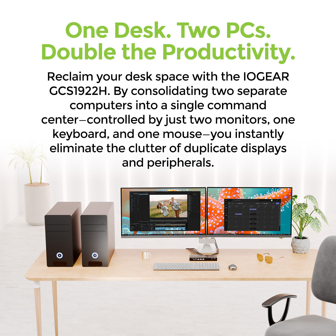2-Port 4K Dual View KVM Switch with HDMI Connection, USB 2.0, and Audio