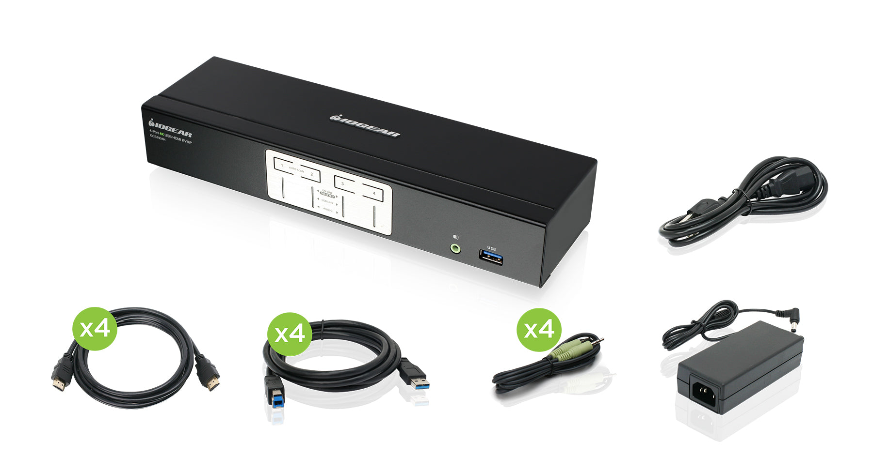 4-Port 4K KVMP Switch with HDMI Connection, USB 3.0 Hub, and Audio (TAA)
