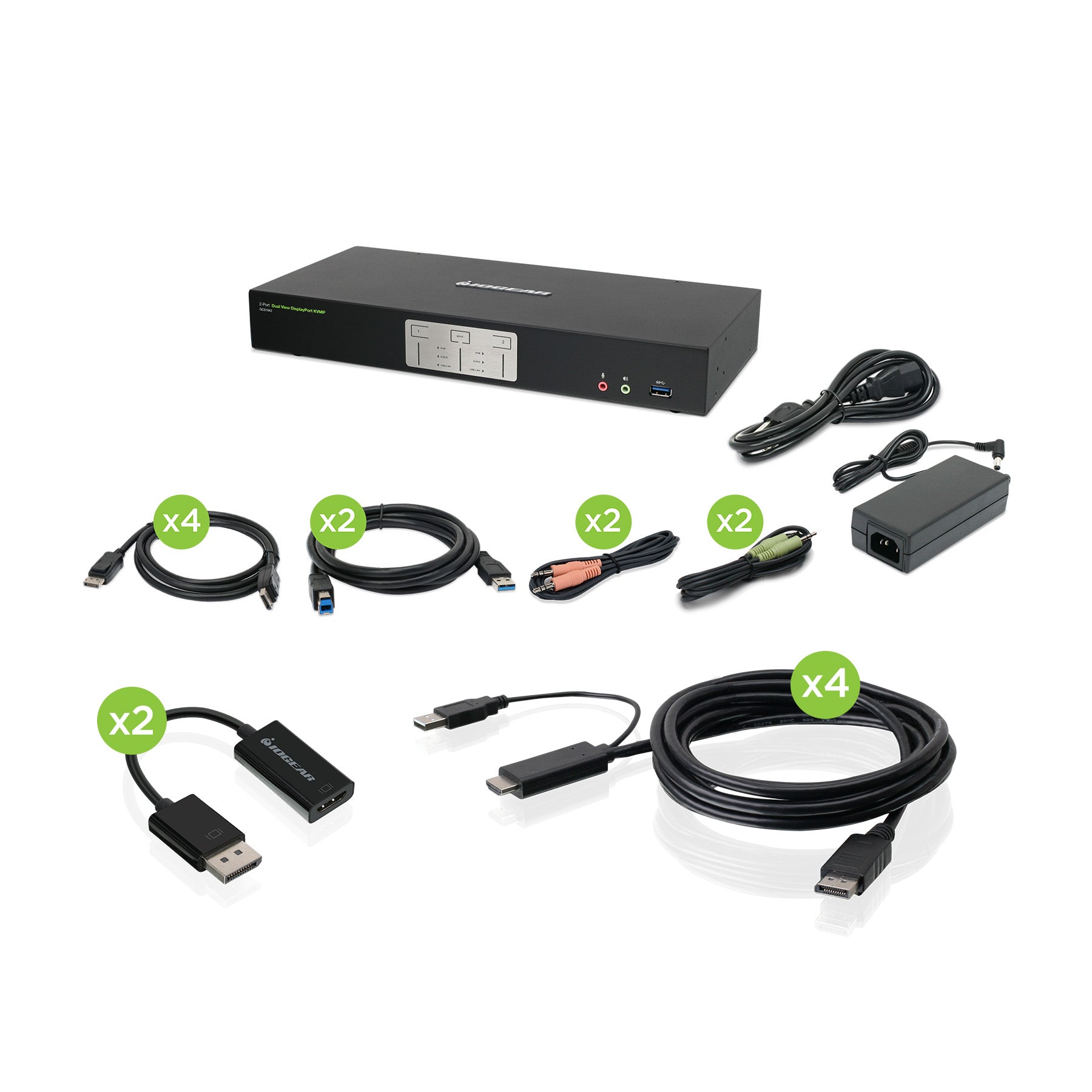 2-Port 4K Dual View DisplayPort/HDMI KVMP with USB and Audio