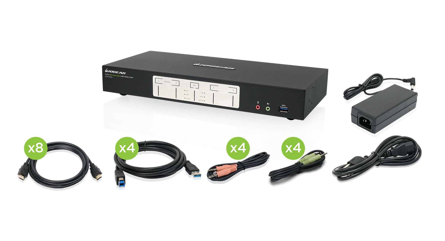 4Port 4K Dual View KVMP Switch with HDMI Connection, USB 3.0 Hub, and