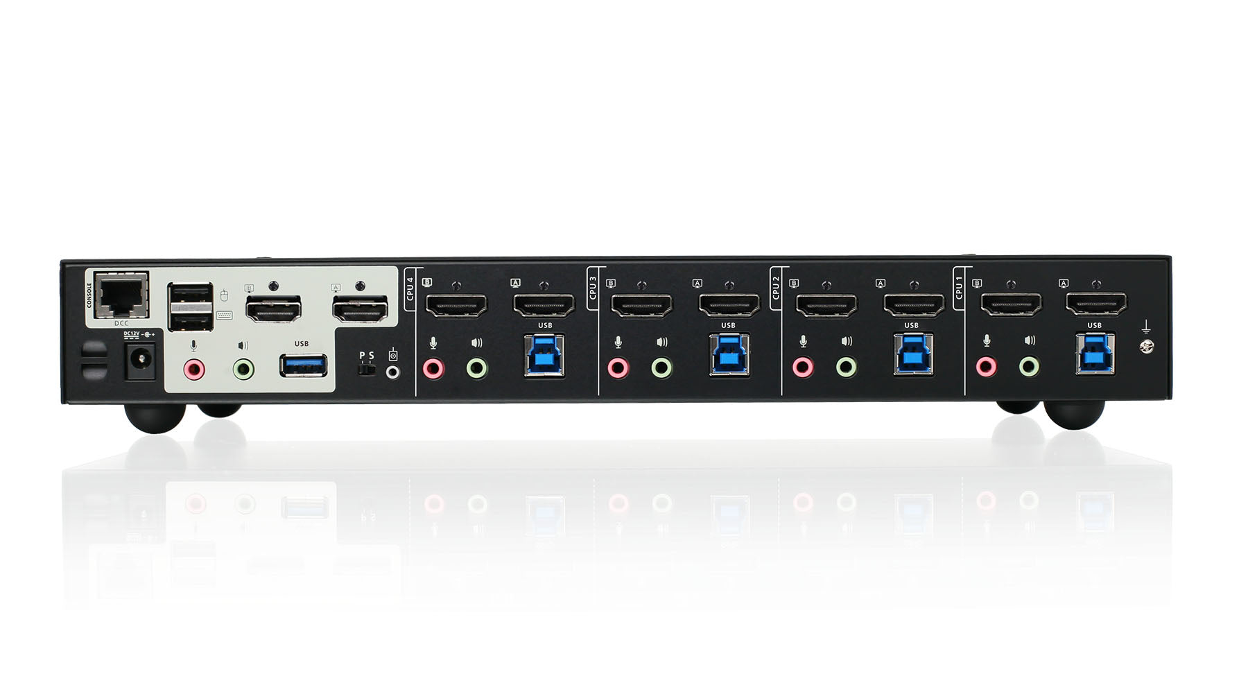 4-Port 4K Dual View KVMP Switch with HDMI Connection, USB 3.0 Hub, and Audio (TAA)