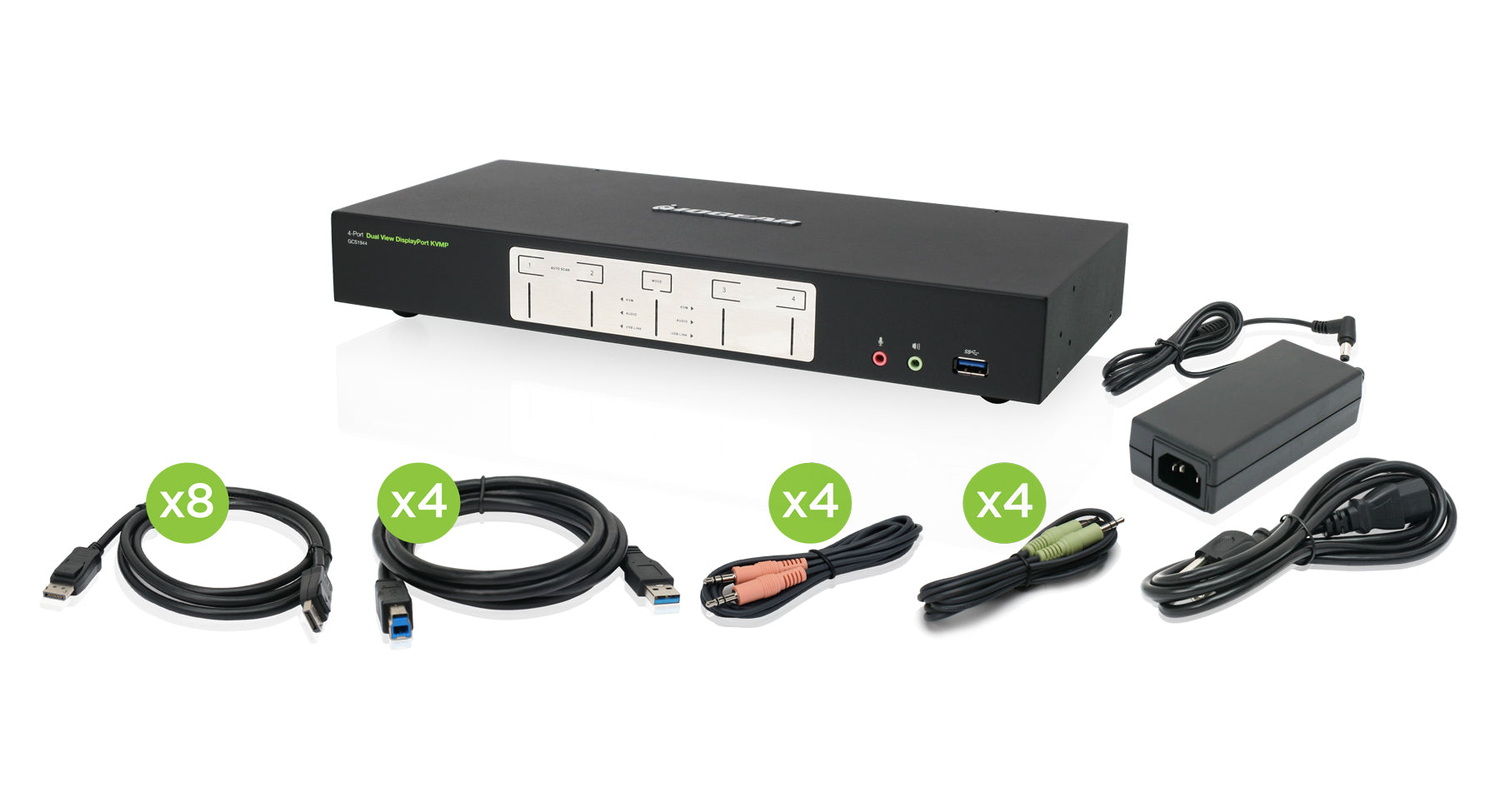 4-Port 4K Dual View DisplayPort KVMP with USB 3.0 Hub and Audio