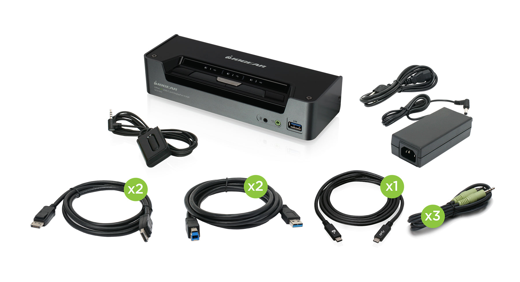 3-Port 4K USB-C and DisplayPort KVMP Switch with Power Output