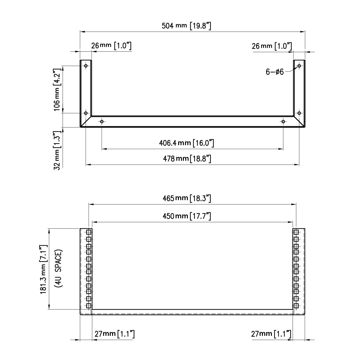 4U 19" Deep Vertical Wall Mount Server Rack