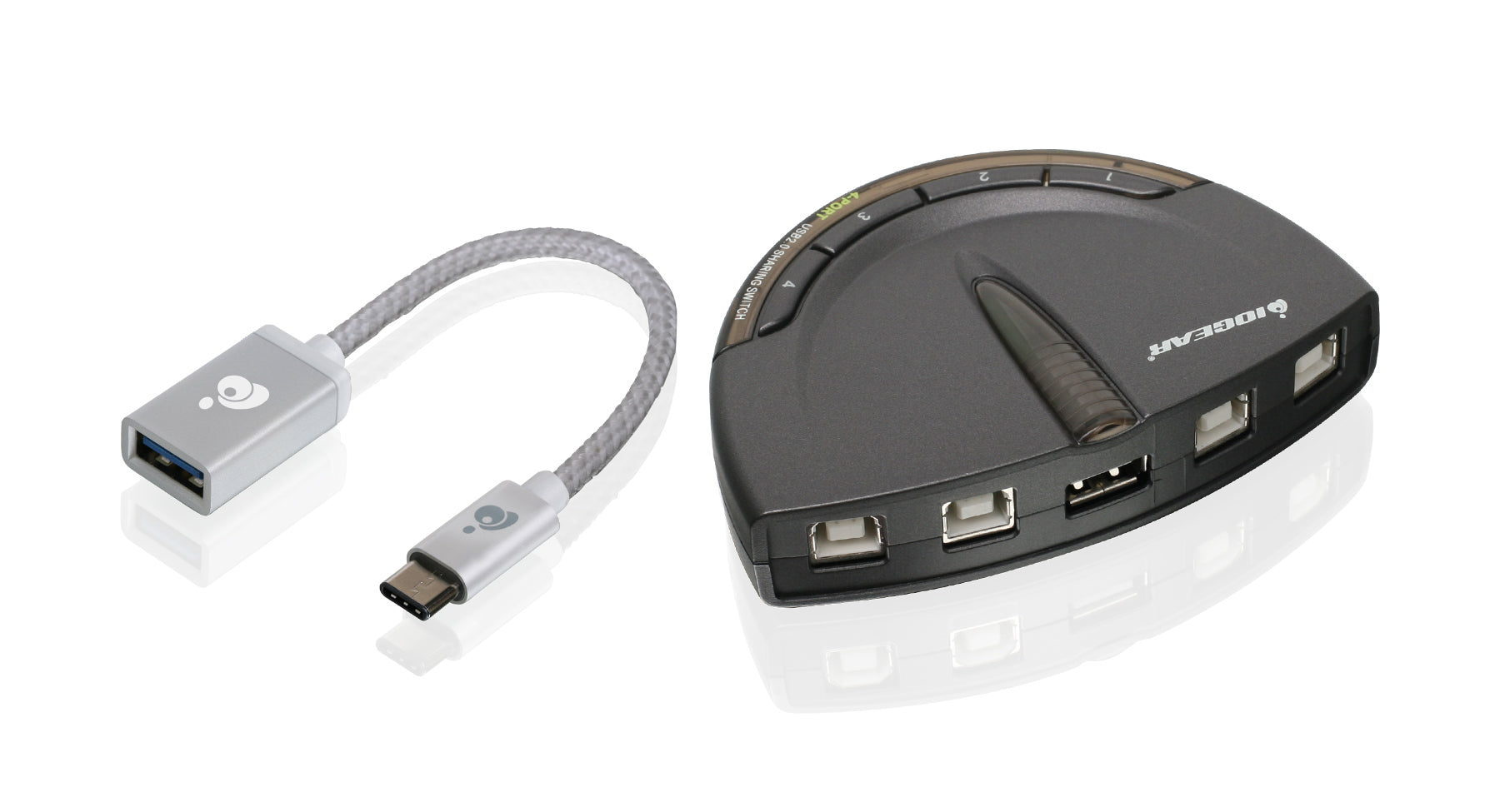 4-Port USB 2.0 Printer Switch with USB-A to USB-C adapter kit
