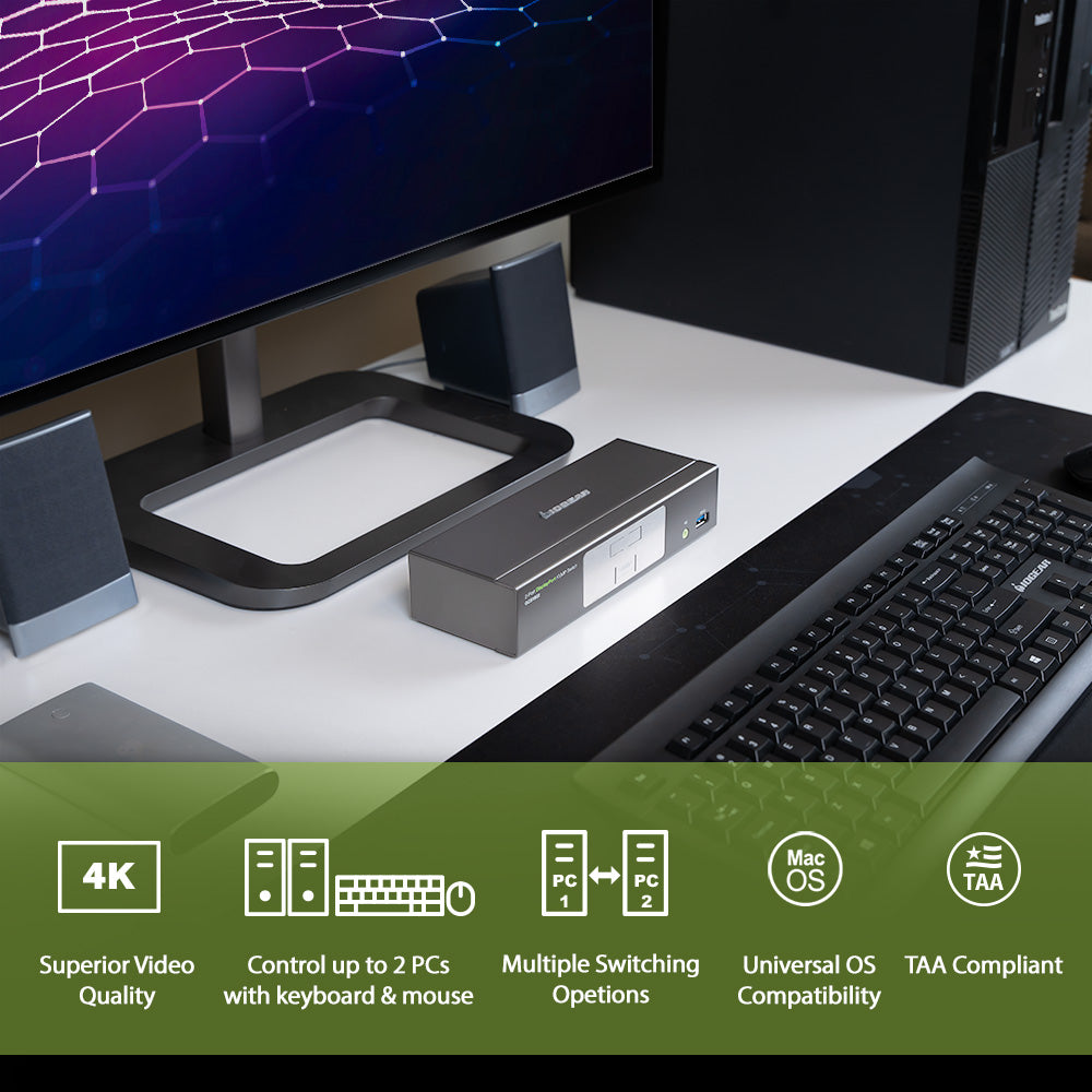 2-Port DisplayPort KVMP Switch with USB 3.0 Hub (TAA Compliant)