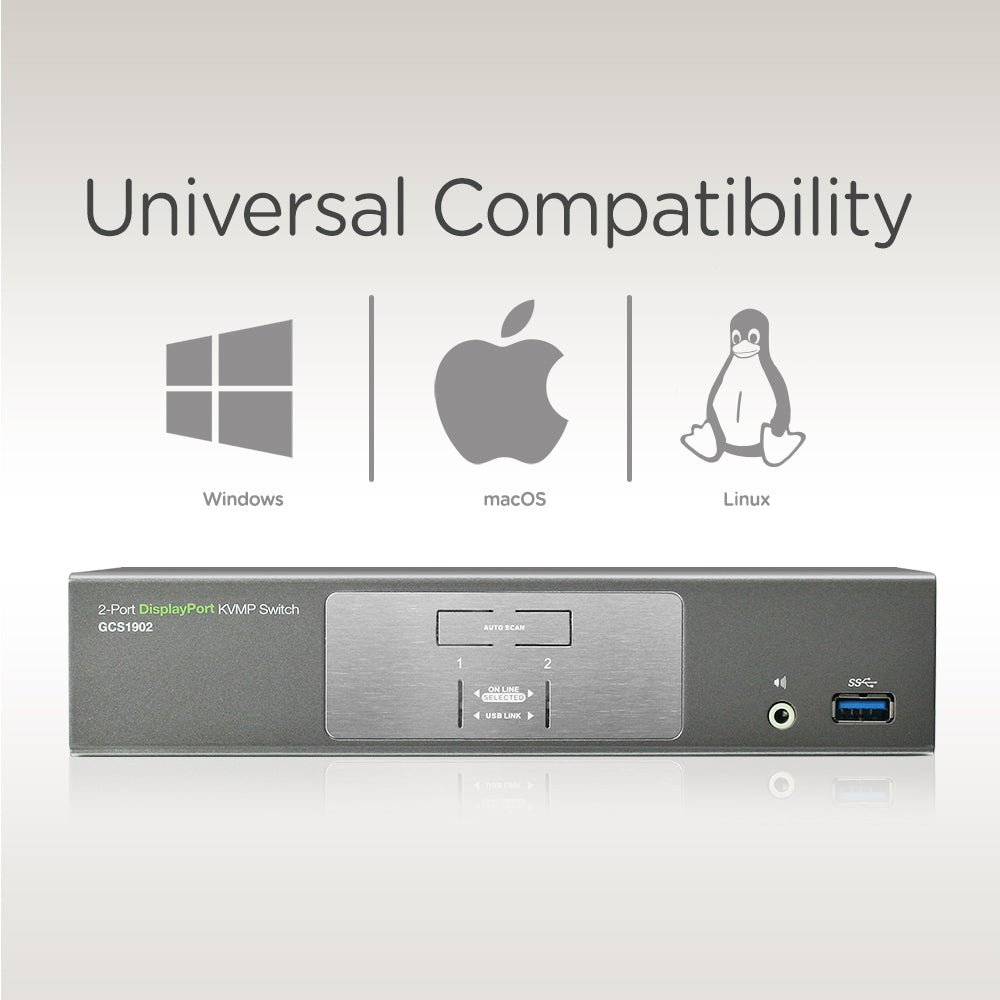 2-Port DisplayPort KVMP Switch with USB 3.0 Hub (TAA Compliant)