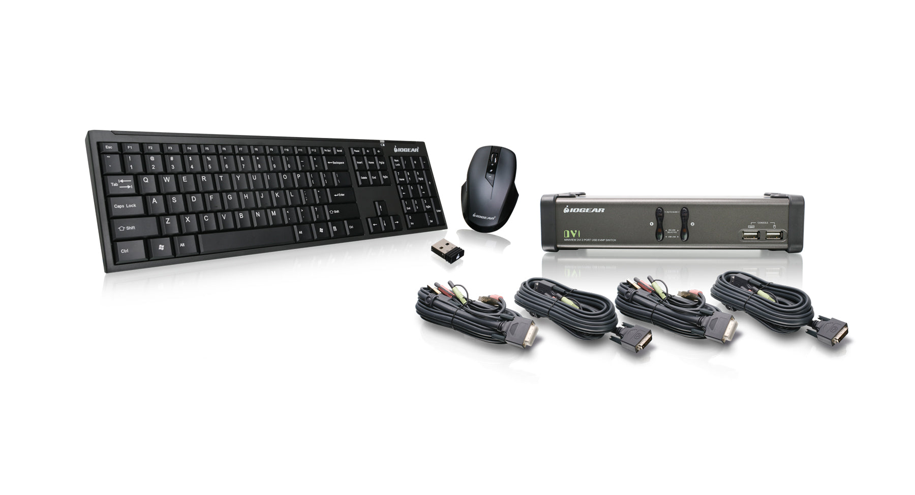 2 Port DVI KVM w/cables & Wireless Keyboard/Mouse Combo (TAA)