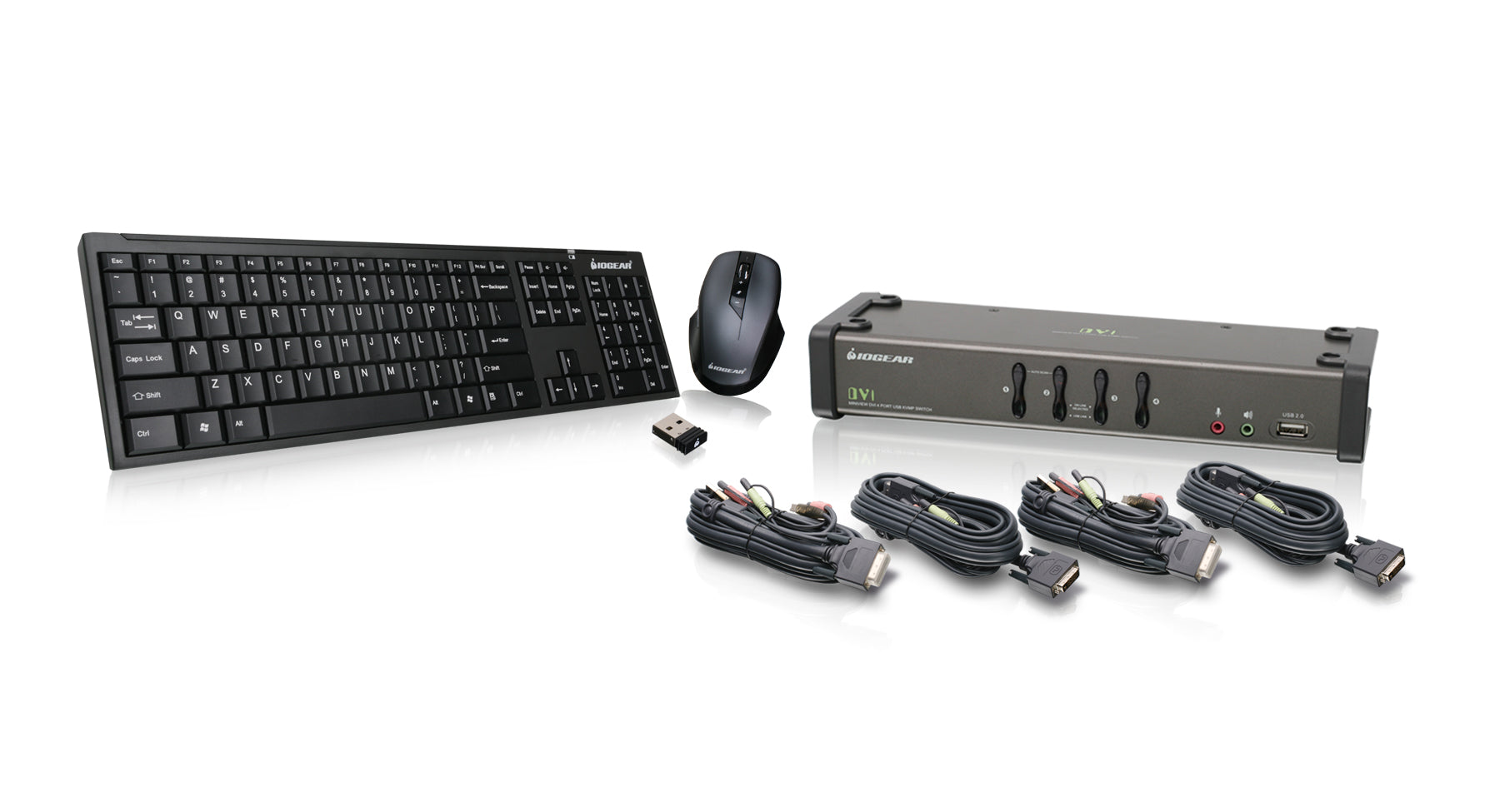 4 Port DVI KVMP with cables and wireless keyboard / mouse combo (TAA)