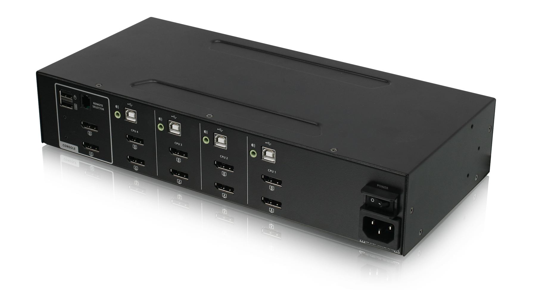 Universal 4-Port Dual View DisplayPort/HDMI Secure KVM Switch Kit w/Audio.