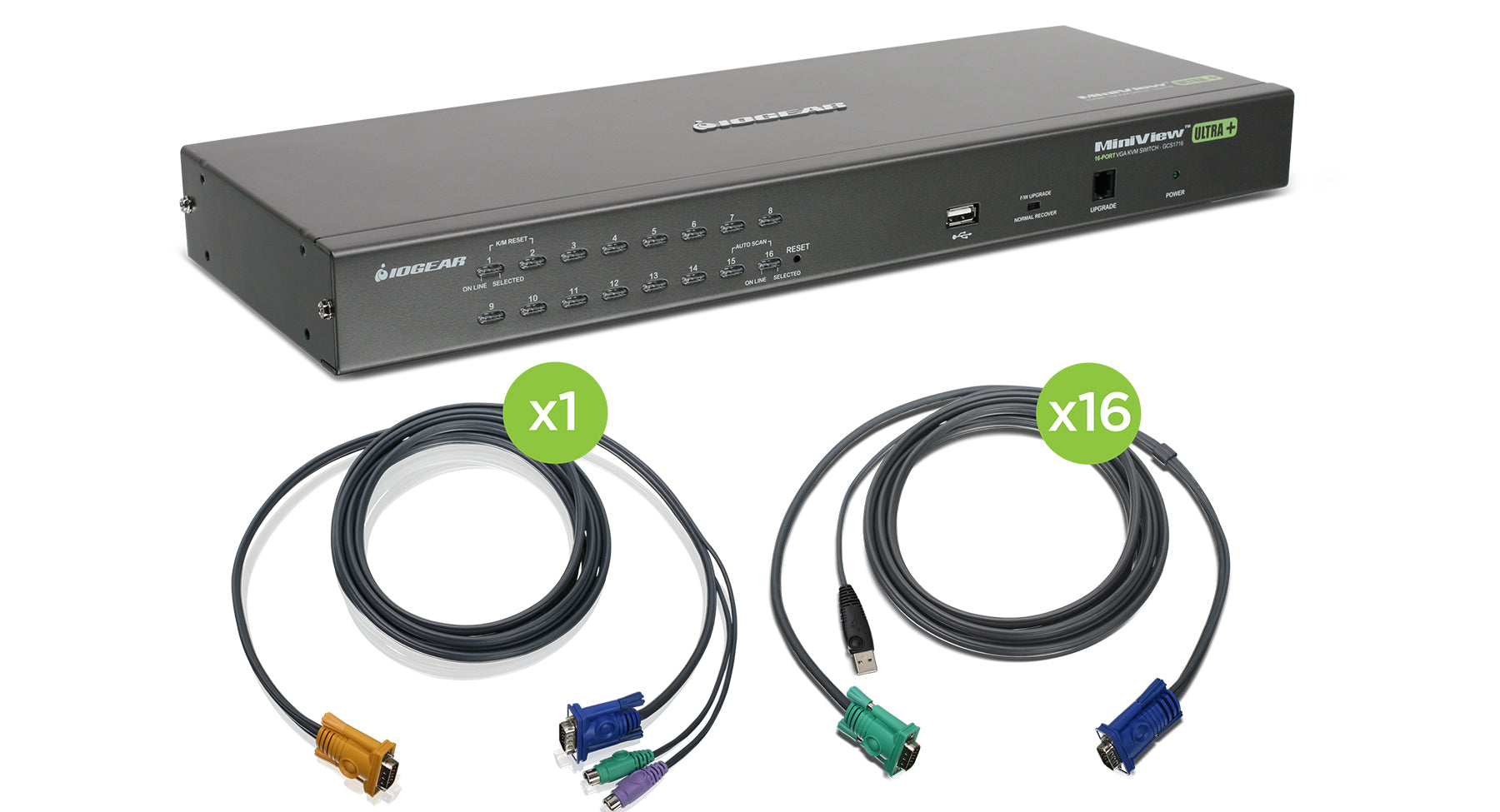 16-Port USB PS/2 Combo KVM Switch with USB KVM Cables