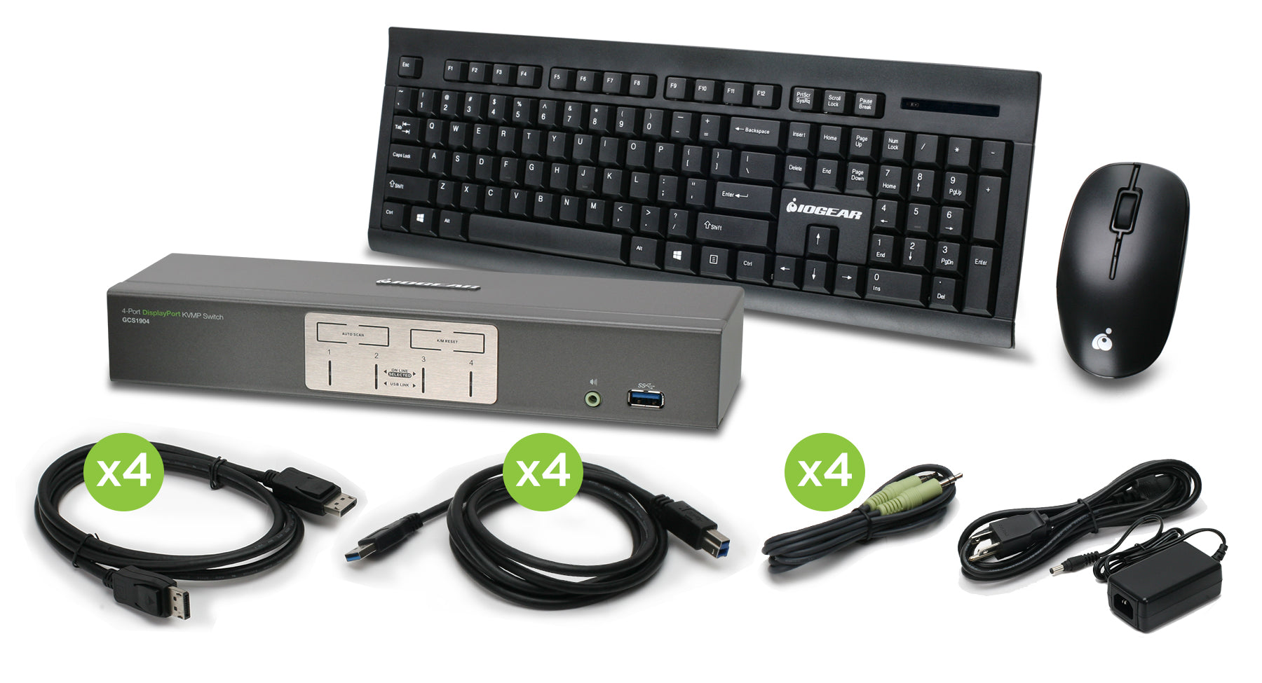 4-Port 4K UHD DisplayPort KVMP with Keyboard and Mouse (TAA)