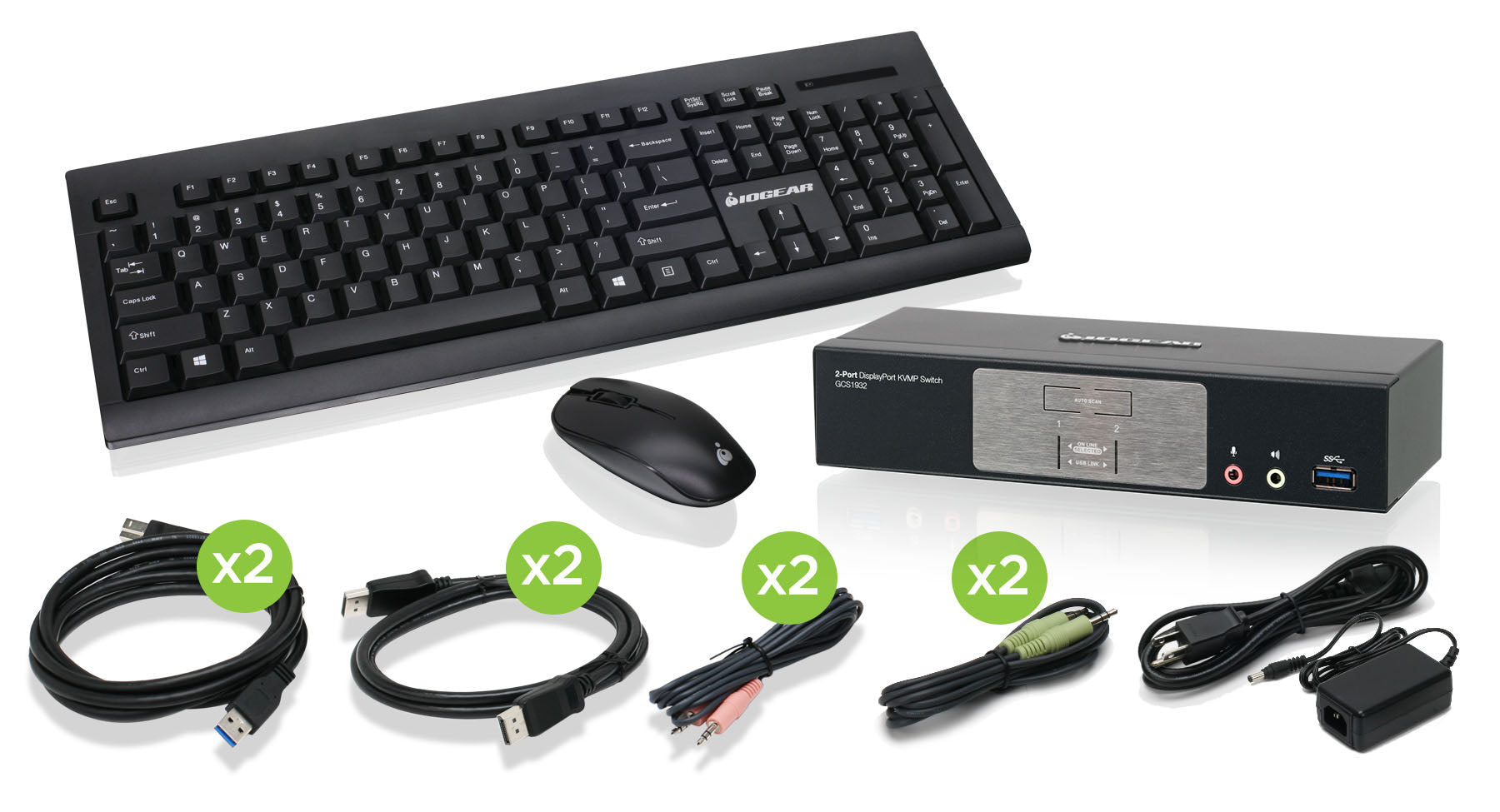 2-Port 4K DisplayPort1.2 KVMP with Wireless Keyboard and Mouse