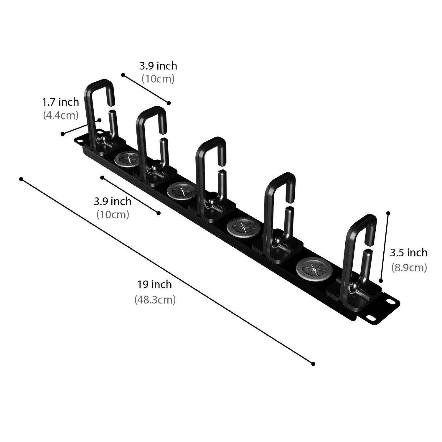 1U 19" Cable Management Organizer with Cable Passthrough