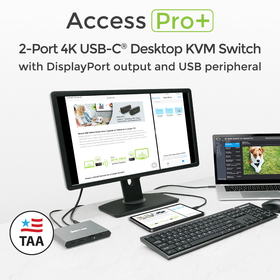 Access Pro+ 2-Port 4K USB-C Desktop KVM with DisplayPort output and USB peripheral (TAA)